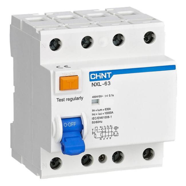 УЗО Chint NXL-63 3P+N 16А 6 кА, 30 мА ( AC ), 280788 УЗО Chint NXL-63 3P+N 16А 6 кА, 30 мА ( AC ), 280788