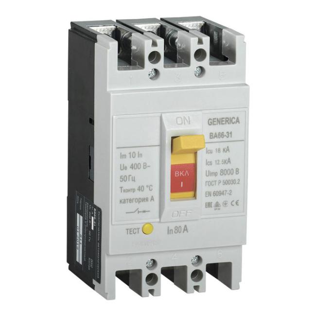 Силовой автомат IEK GENERICA, 18кА, 3P, 80А, SAV10-3-0080-G Силовой автомат IEK GENERICA, 18кА, 3P, 80А, SAV10-3-0080-G
