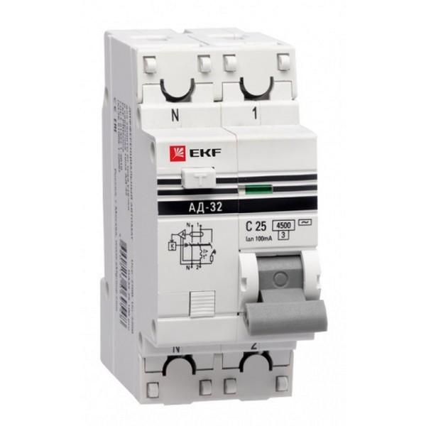 Дифавтомат EKF PROxima 1P+N 25А (C) 4.5 кА, 100 мА ( S ), DA32-25-100S-pro Дифавтомат EKF PROxima 1P+N 25А (C) 4.5 кА, 100 мА ( S ), DA32-25-100S-pro