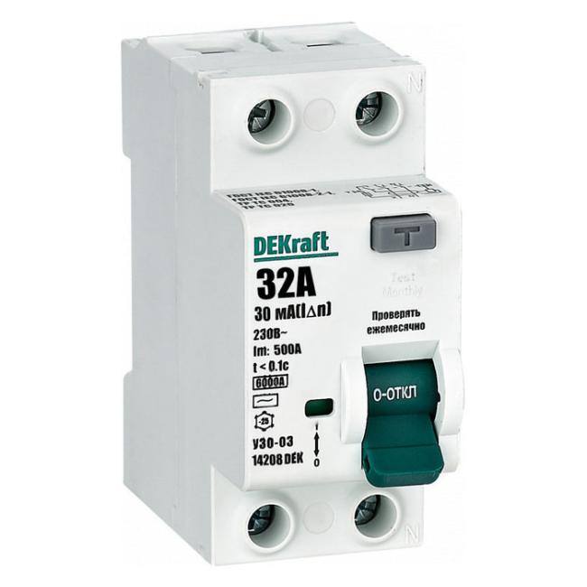УЗО DEKraft УЗО-03 2P 32А 6 кА, 30 мА ( AC ), 14208DEK УЗО DEKraft УЗО-03 2P 32А 6 кА, 30 мА ( AC ), 14208DEK