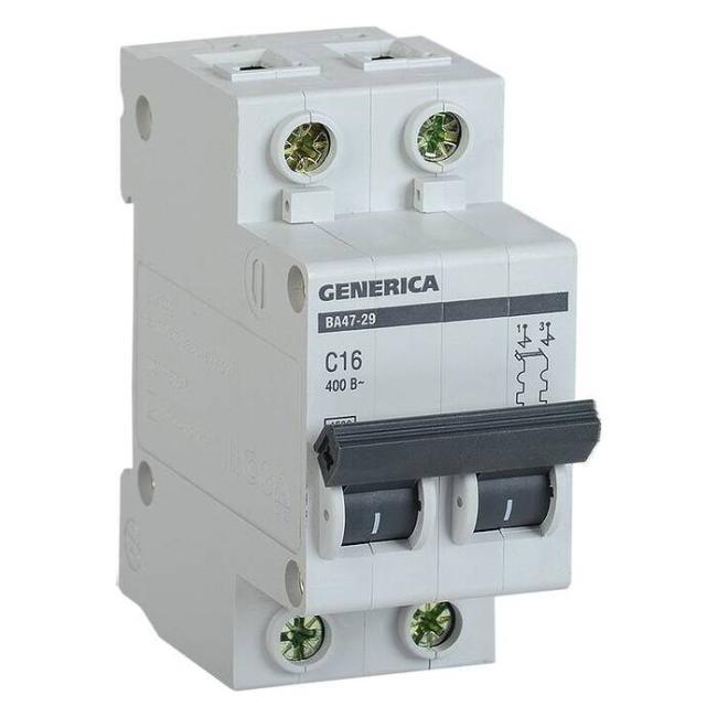 Автоматический выключатель IEK GENERICA 2P 6А (C) 4.5кА, MVA25-2-006-C