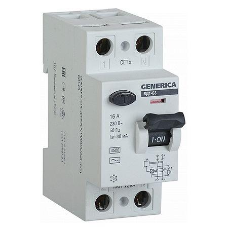 УЗО IEK GENERICA 2P 32А, 30 мА ( AC ), MDV15-2-032-030 УЗО IEK GENERICA 2P 32А, 30 мА ( AC ), MDV15-2-032-030