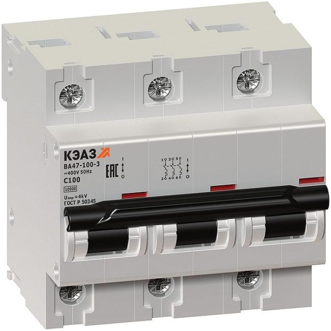 Автоматический выключатель КЭАЗ ВА47-100 3P 80А (C) 10кА, 141629