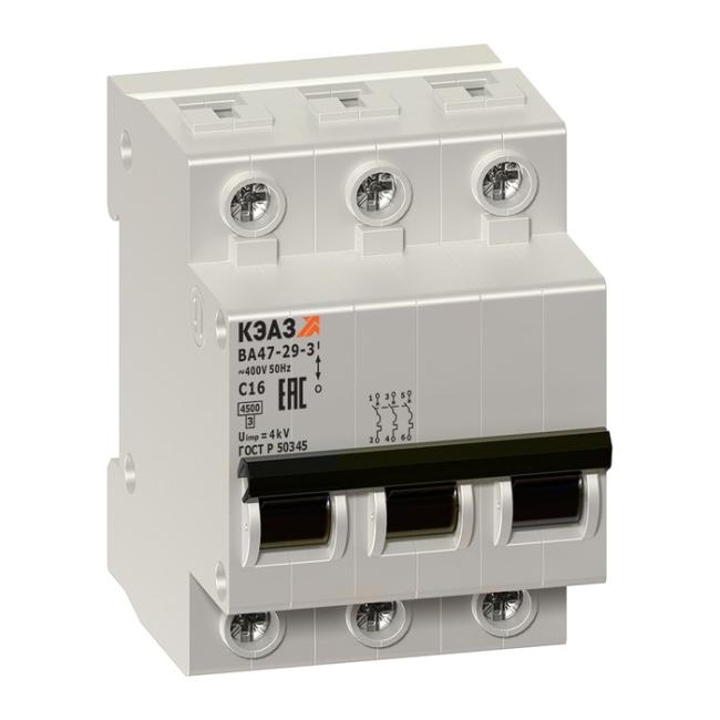 Автоматический выключатель КЭАЗ ВА47-29 3P 6А (C) 4.5кА, 231630