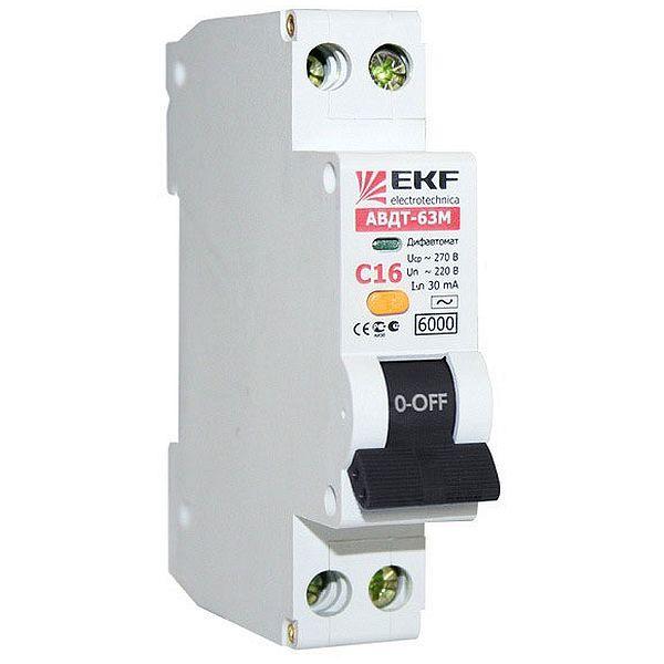 Дифавтомат EKF АВДТ-63М 1P+N 10А (C) 6 кА, 30 мА ( AC ), DA63M-10-30 Дифавтомат EKF АВДТ-63М 1P+N 10А (C) 6 кА, 30 мА ( AC ), DA63M-10-30