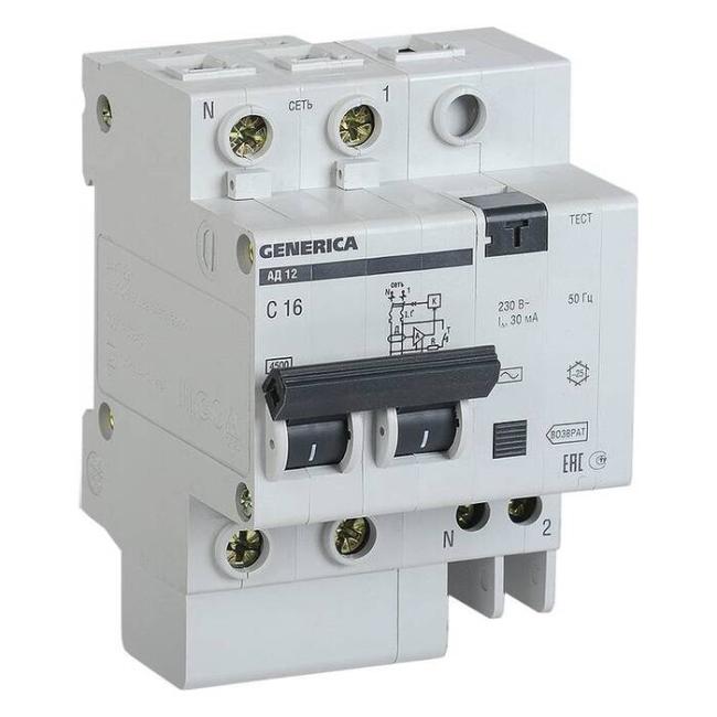 Дифавтомат IEK GENERICA 2P 20А (C) 4.5 кА, 30 мА ( AC ), MAD15-2-020-C-030 Дифавтомат IEK GENERICA 2P 20А (C) 4.5 кА, 30 мА ( AC ), MAD15-2-020-C-030