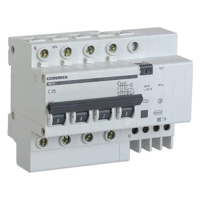 Дифавтомат IEK GENERICA 4P 63А (C) 4.5 кА, 30 мА ( AC ), MAD15-4-063-C-030 Дифавтомат IEK GENERICA 4P 63А (C) 4.5 кА, 30 мА ( AC ), MAD15-4-063-C-030