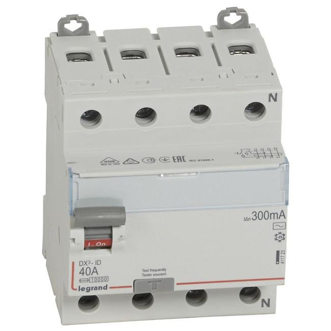 УЗО Legrand DX? 4P 40А, 300 мА ( AC ), 411723 УЗО Legrand DX? 4P 40А, 300 мА ( AC ), 411723