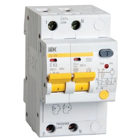 Дифавтомат IEK АД12М 2P 40А (C) 4.5 кА, 30 мА ( A ), MAD12-2-040-C-030