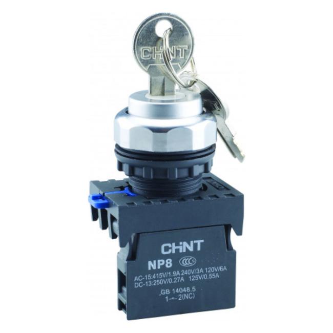 Переключатель с ключом NP8-10Y/21 , 2 положения с фиксацией, 1НО IP65 (R)(CHINT) Переключатель с ключом NP8-10Y/21 , 2 положения с фиксацией, 1НО IP65 (R)(CHINT)