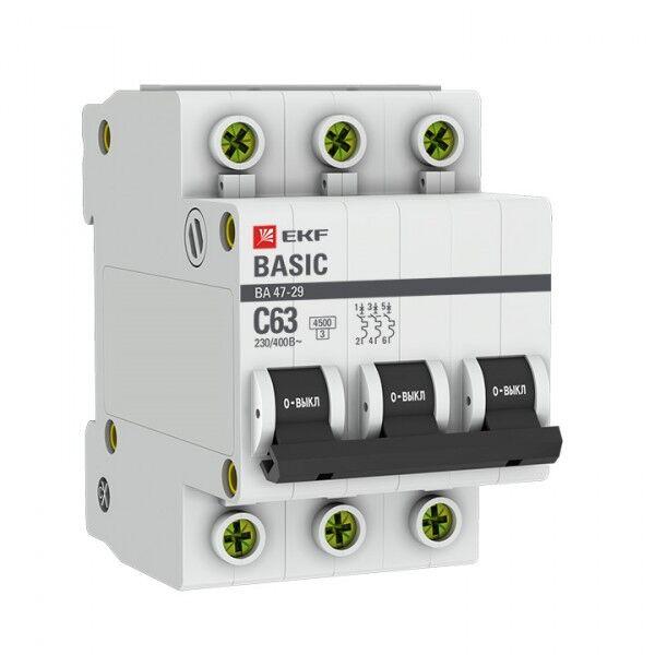 Автоматический выключатель EKF Basic 3P 6А (B) 5кА, mcb4729-3-06-B