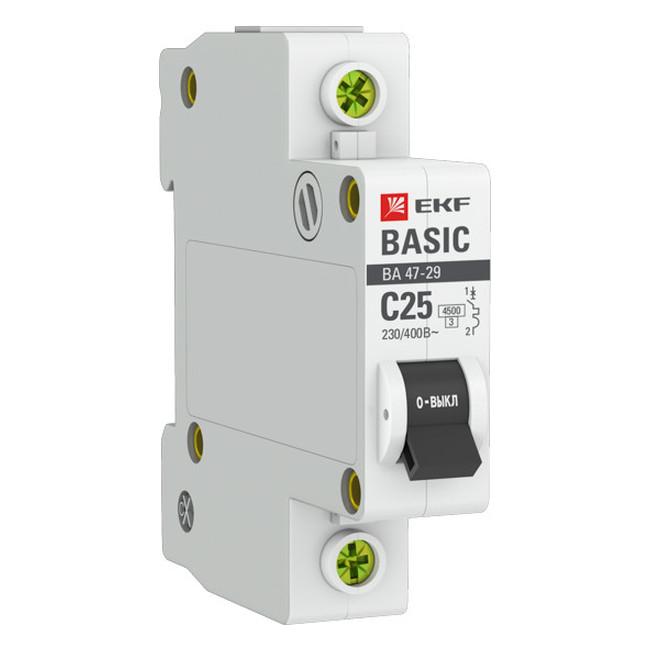 Автоматический выключатель EKF Basic 1P 25А (C) 4.5кА, mcb4729-1-25C