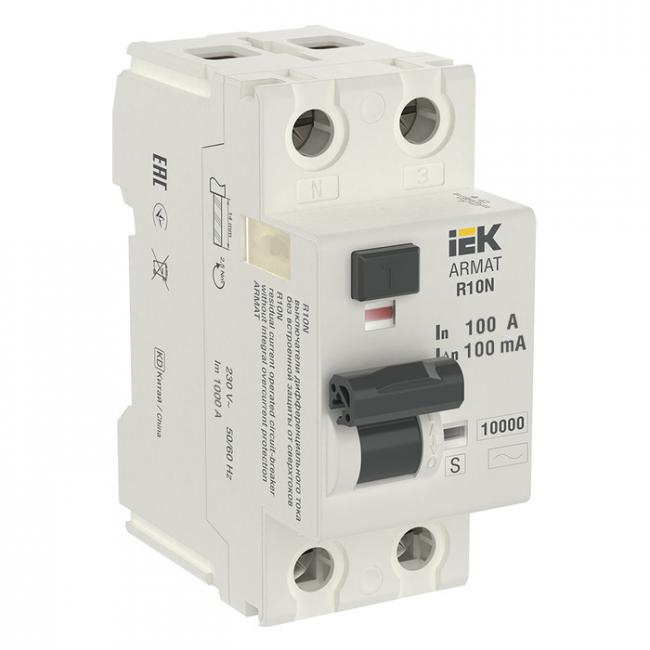 УЗО IEK ARMAT 2P 100А, 100 мА ( S ), AR-R10N-2-100CS100 УЗО IEK ARMAT 2P 100А, 100 мА ( S ), AR-R10N-2-100CS100