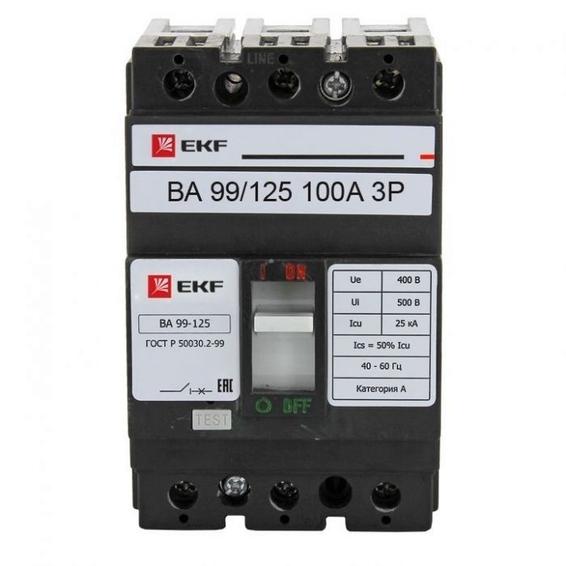 Силовой автомат EKF ВА-99 125А, термомагнитный, 25кА, 3P, 100А, mccb99-125-100 Силовой автомат EKF ВА-99 125А, термомагнитный, 25кА, 3P, 100А, mccb99-125-100