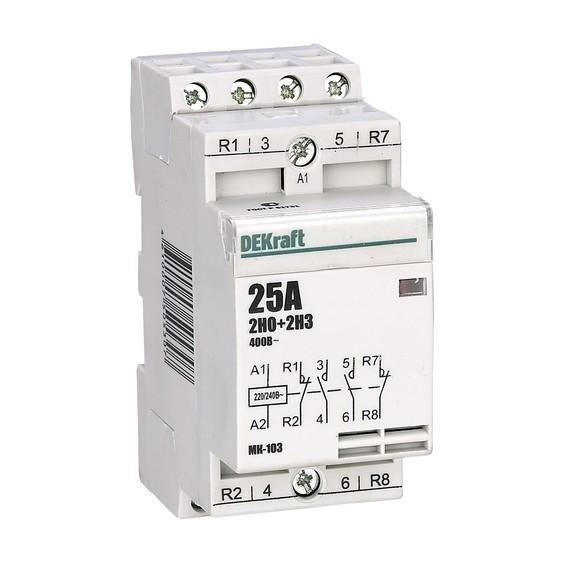 Модульный контактор DEKraft МК-103 4НЗ 20А 230В AC, 18063DEK Модульный контактор DEKraft МК-103 4НЗ 20А 230В AC, 18063DEK