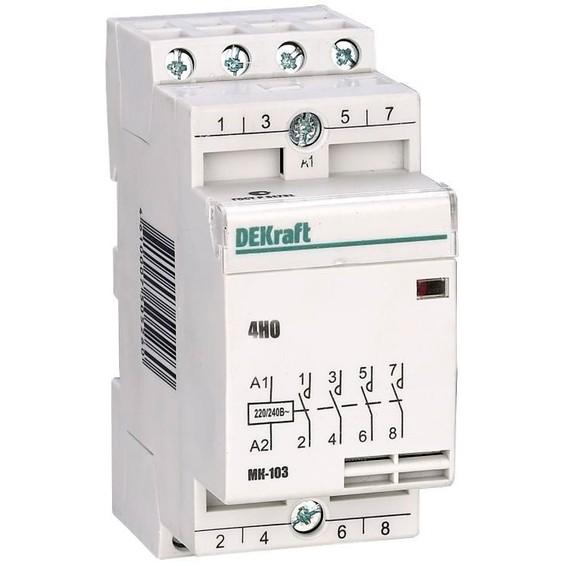 Модульный контактор DEKraft МК-103 4НО 32А 230В AC, 18074DEK Модульный контактор DEKraft МК-103 4НО 32А 230В AC, 18074DEK