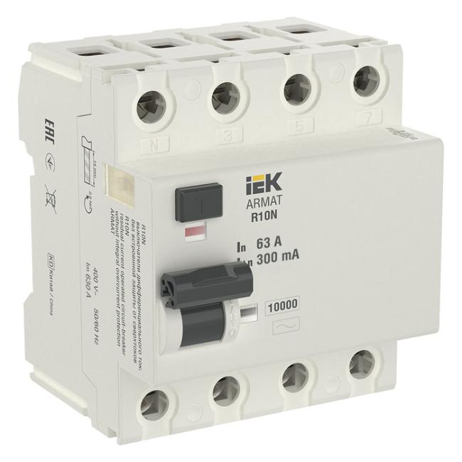 УЗО IEK ARMAT 4P 63А, 300 мА ( AC ), AR-R10N-4-063C300 УЗО IEK ARMAT 4P 63А, 300 мА ( AC ), AR-R10N-4-063C300