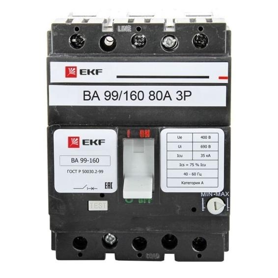 Силовой автомат EKF ВА-99 160А, термомагнитный, 35кА, 3P, 80А, mccb99-160-80