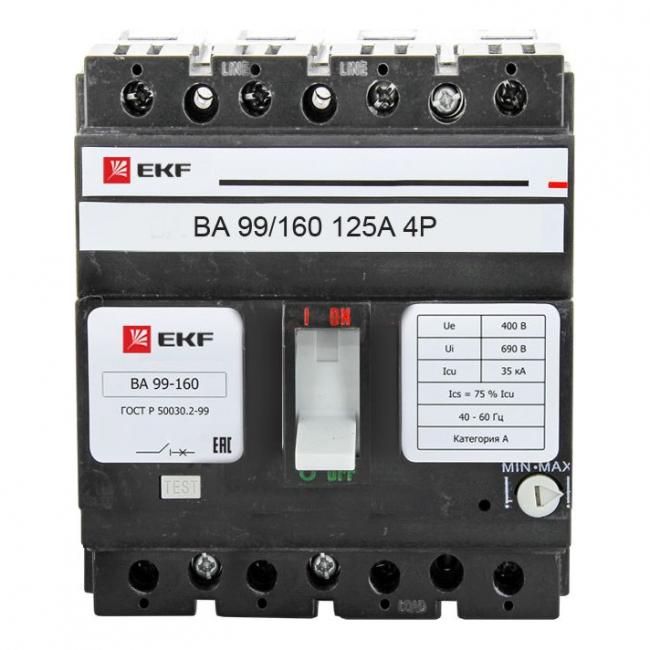 Силовой автомат EKF ВА-99, 35кА, 4P, 125А, mccb99-160-125-4P Силовой автомат EKF ВА-99, 35кА, 4P, 125А, mccb99-160-125-4P