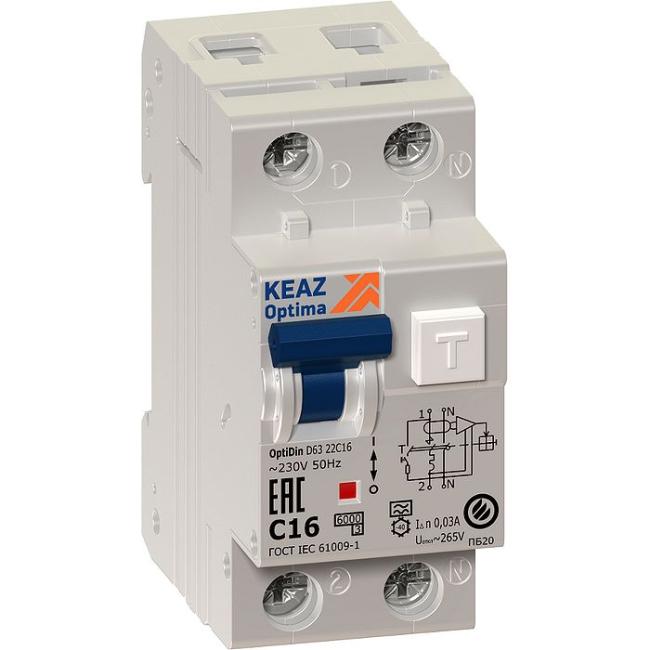 Дифавтомат КЭАЗ OptiDin 2P 20А (C) 6 кА, 30 мА ( A ), 103508 Дифавтомат КЭАЗ OptiDin 2P 20А (C) 6 кА, 30 мА ( A ), 103508