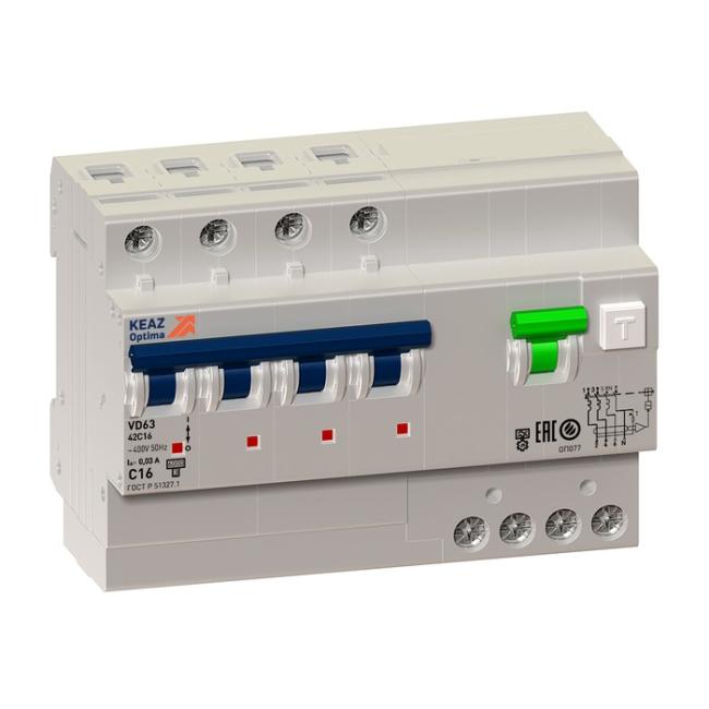 Дифавтомат КЭАЗ OptiDin 4P 6А (C) 6 кА, 30 мА ( A ), 228261 Дифавтомат КЭАЗ OptiDin 4P 6А (C) 6 кА, 30 мА ( A ), 228261