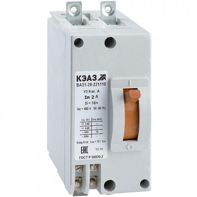 Силовой автомат КЭАЗ ВА21-29 63А, электромагнитный, 10кА, 2P, 20А, 101255