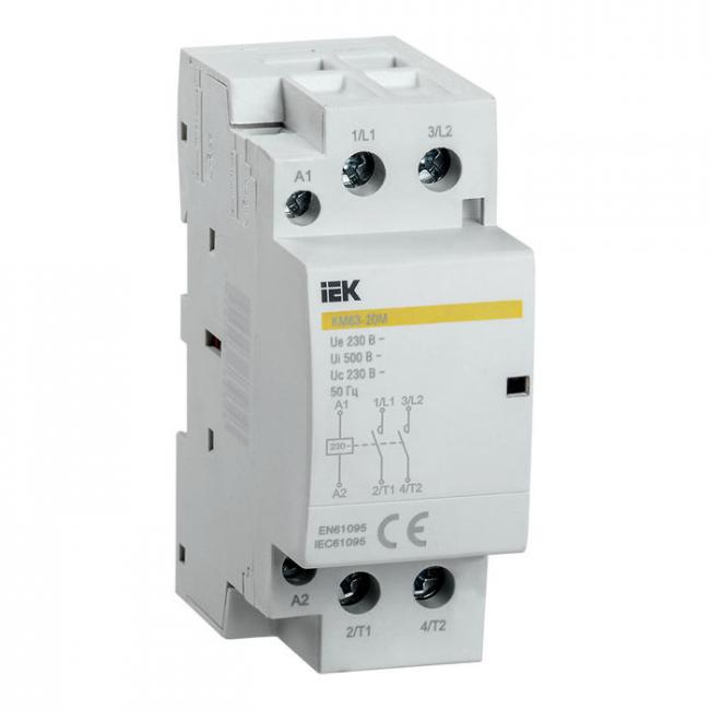 Модульный контактор IEK 2НО 63А 230В AC, MKK11-63-20 Модульный контактор IEK 2НО 63А 230В AC, MKK11-63-20