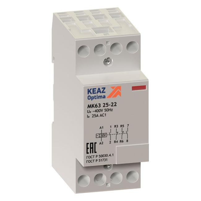 Модульный контактор КЭАЗ OptiDin МК63 4НЗ 25А 24В AC/DC, 236871 Модульный контактор КЭАЗ OptiDin МК63 4НЗ 25А 24В AC/DC, 236871