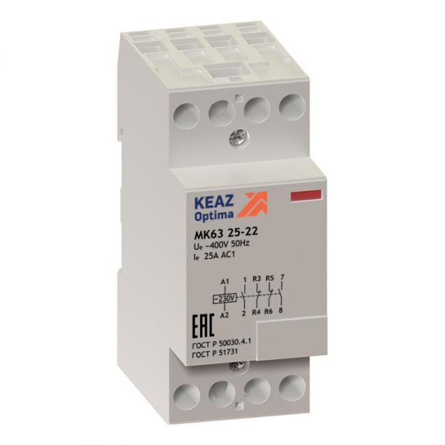 Модульный контактор КЭАЗ OptiDin МК63 3НО+1НЗ 25А 24В AC/DC, 150912 Модульный контактор КЭАЗ OptiDin МК63 3НО+1НЗ 25А 24В AC/DC, 150912
