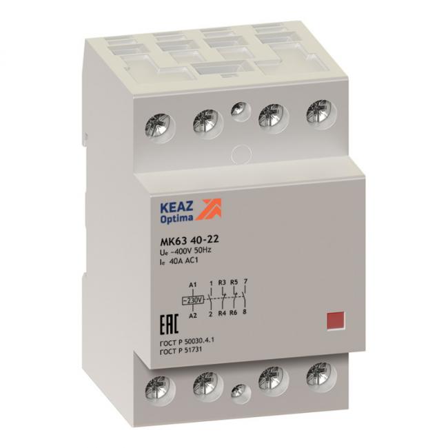 Модульный контактор КЭАЗ OptiDin МК63 4НО 40А 230В AC, 114128 Модульный контактор КЭАЗ OptiDin МК63 4НО 40А 230В AC, 114128
