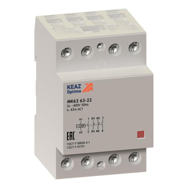 Модульный контактор КЭАЗ OptiDin МК63 4НО 63А 230В AC, 114136 Модульный контактор КЭАЗ OptiDin МК63 4НО 63А 230В AC, 114136