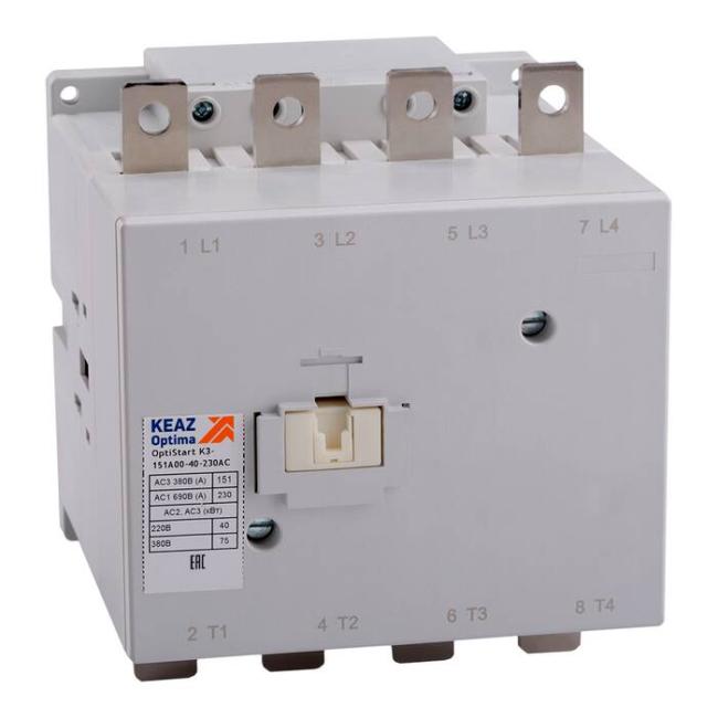Контактор КЭАЗ OptiStart K3 4P 176А 230В AC 90кВт, 117038 Контактор КЭАЗ OptiStart K3 4P 176А 230В AC 90кВт, 117038