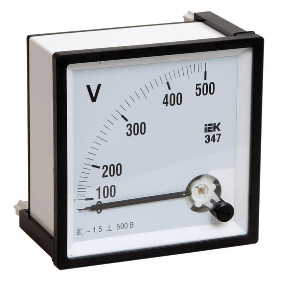 Вольтметр щитовой IEK Э47 500В AC, аналоговый, кл.т. 1,5, IPV10-6-0500-E Вольтметр щитовой IEK Э47 500В AC, аналоговый, кл.т. 1,5, IPV10-6-0500-E