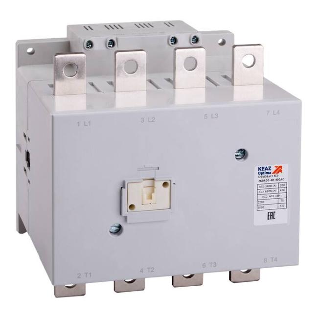 Контактор КЭАЗ OptiStart K3 4P 316А 230В AC 160кВт, 117050 Контактор КЭАЗ OptiStart K3 4P 316А 230В AC 160кВт, 117050