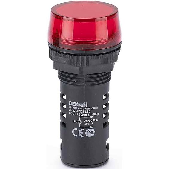 Лампа комм. ADDS ?22 мм LED кр. 220В AC/DC ЛK-22 DEKraft