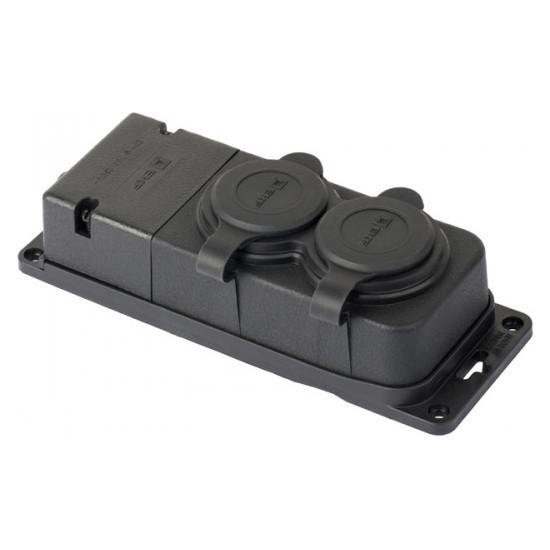 Роз. (колодка) двухмест. с защит. крышками каучуковая 230В 2P+PE 16A IP44 EKF PRO Роз. (колодка) двухмест. с защит. крышками каучуковая 230В 2P+PE 16A IP44 EKF PRO