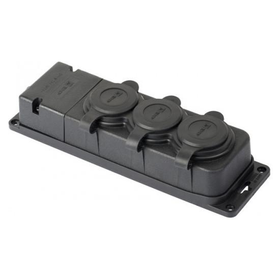 Роз. (колодка) трехмест. с защит. крышками каучуковая 230В 2P+PE 16A IP44 EKF PRO Роз. (колодка) трехмест. с защит. крышками каучуковая 230В 2P+PE 16A IP44 EKF PRO