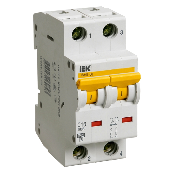Автоматический выключатель IEK ВА47-60 2P 2А (C) 6кА, MVA41-2-002-C