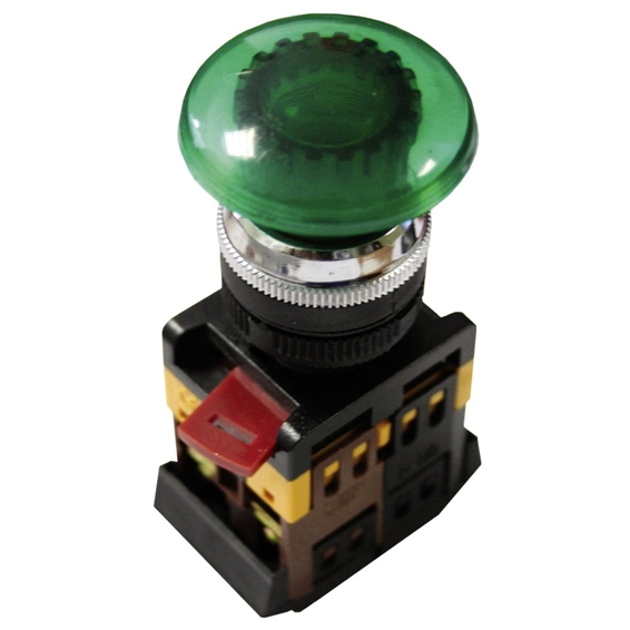 Кнопка AELA22 Грибок зеленый d22мм неон/240В 1з+1р ИЭК